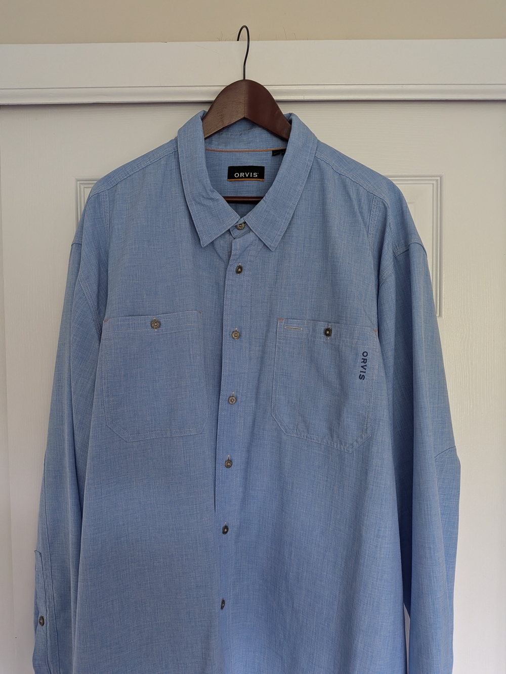 Orvis Men's Tech Chambray Button-Up Shirt-Medium Blue